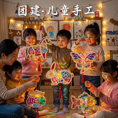 中秋节手提灯笼发光花灯竹编手工活动diy材料包宫灯文创亲子团建