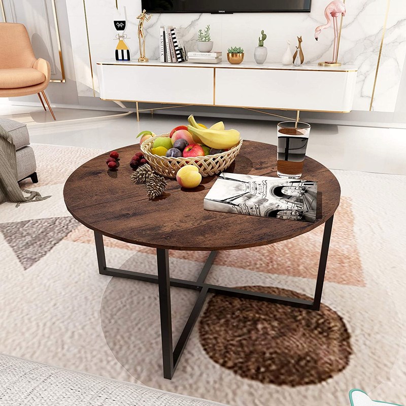 美式设计师复古铁艺实木茶几桌几何创意大小户型圆形茶几边几简约