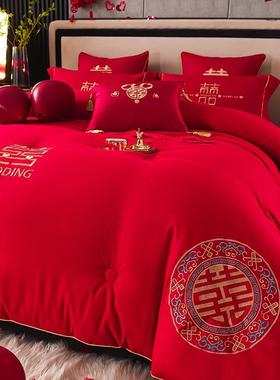 结婚大红色被子陪嫁夏凉被婚庆喜被双人春秋被芯四季通用冬被加厚