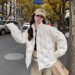 保暖厚实棉服女冬季2025新款宽松菱格压印小个子加厚立领棉衣外套