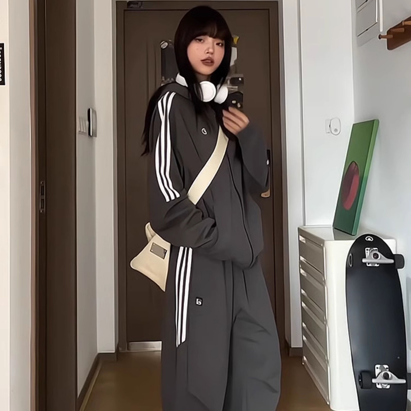学院风运动服套装女秋冬学生宽松韩版时尚炸街卫衣跑步休闲两件套