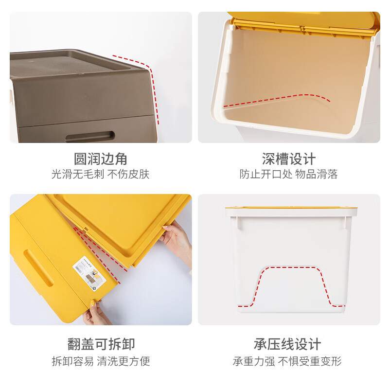 茶花河马口收纳箱客厅前翻盖式斜开口收纳箱换季玩具书本衣物包邮