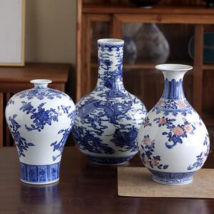 老匠人纯手工绘制手工拉坯青花瓷花瓶仿古中式客厅玄关瓷器