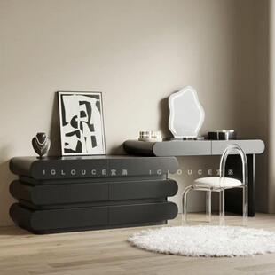 现代简约黑色梳妆台化妆桌斗柜一体家用全实木大小户型卧室高级桌