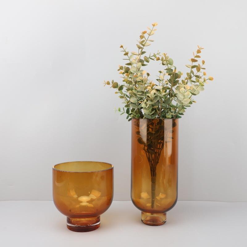欧式创意玻璃棕色花器摆件样板房售楼部卧室书房客厅桌面玄关饰品