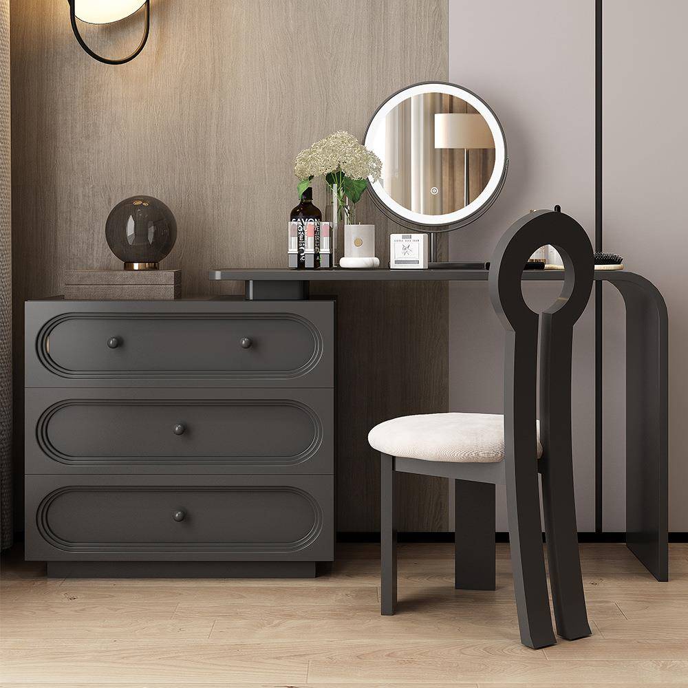 法式复古奶油风实木简约梳妆台斗柜一体卧室飘窗转角化妆桌储物柜