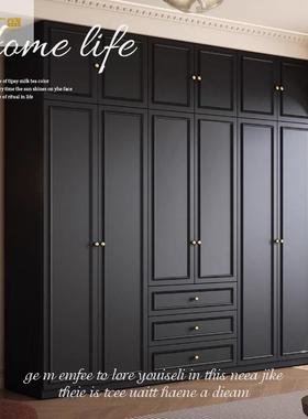 润广盛中古风黑色衣柜家用卧室小户型暗黑系美式经典复古成品衣柜