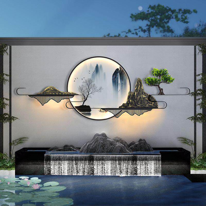 户外新中式太阳能新款防水壁灯庭院墙面装饰灯围墙山水画景观灯