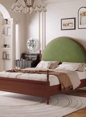 法式复古黑色实木床主卧1.8m双人床美式婚床中古高箱储物软包床