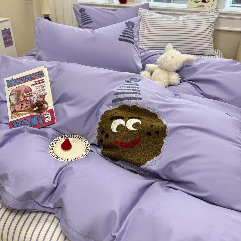 纯棉床上四件套100全棉可爱床品卡通毛巾绣被套床单人三件套床笠4