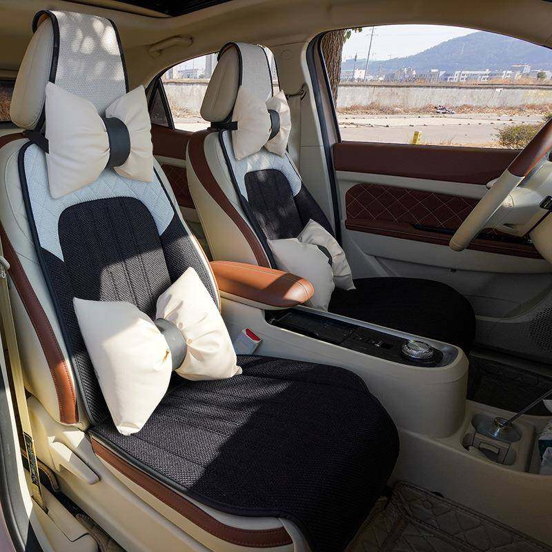 汽车坐垫通用四季夏季新款高级感座套亚麻座垫后排座椅车坐套女士