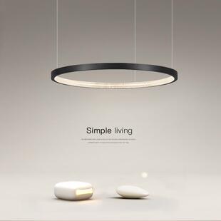 全铜无极调光客厅吊灯别墅复式极简黑色圆环圆形餐厅卧室光环灯具