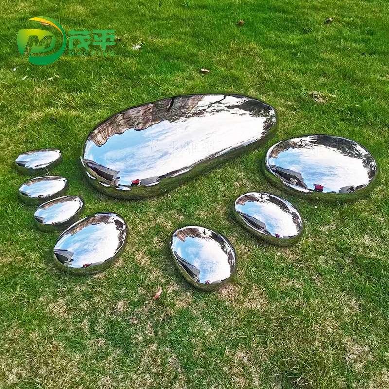 304不锈钢镜面鹅卵石摆件雕塑 几何石头切片造型户外园林水景摆件