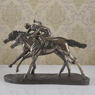 直销家居饰品欧式摆件样板房装饰品冷铸铜双马骑马人物雕塑