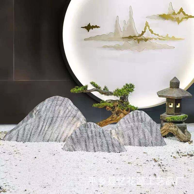 仿真日式雪浪石切片组合造景庭院枯山水景观石头软装摆件楼梯假山