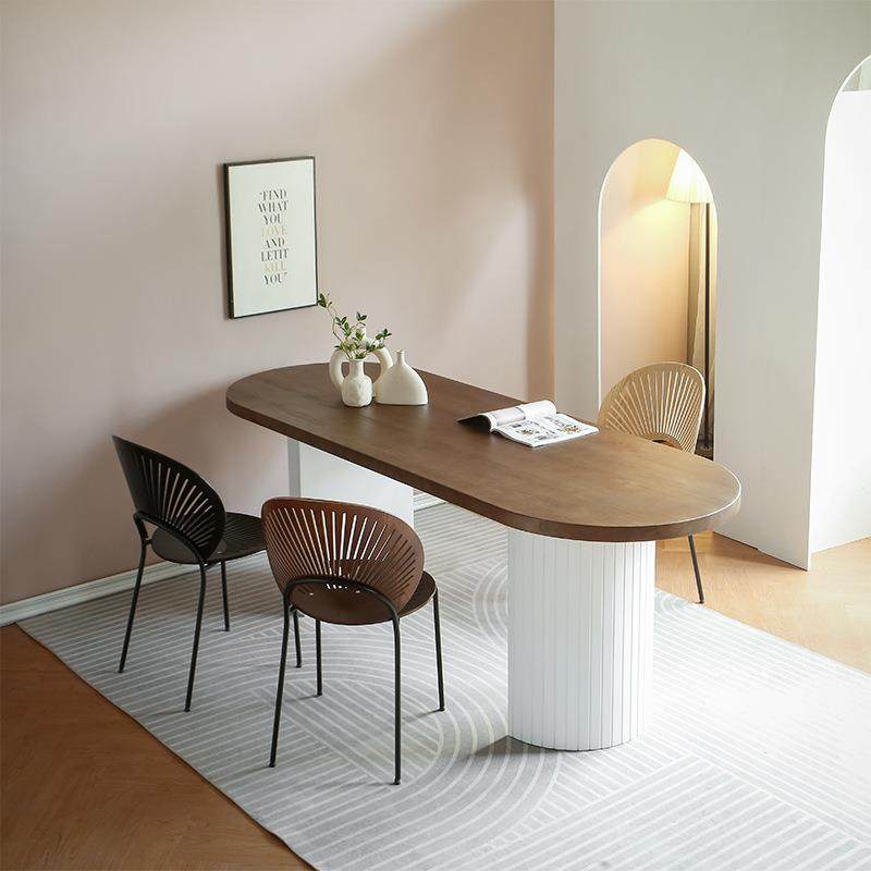 北欧实木椭圆形餐桌极简设计师办公洽谈桌个性工作台简约现代长桌