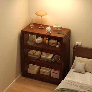 实木床头柜书架置物架落地家用防尘展示柜子储物柜卧室床边小书柜