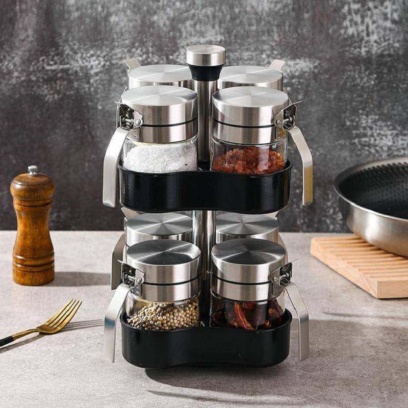 旋转式玻璃不锈钢盖调味瓶罐调料盒鸡精盐罐家用套装厨房用品