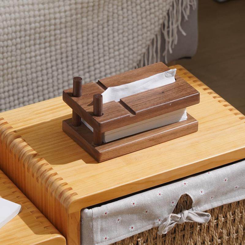 创意抽纸盒桌面纸巾盒实木黑胡桃抽纸架简易手纸架家用客厅餐纸盒
