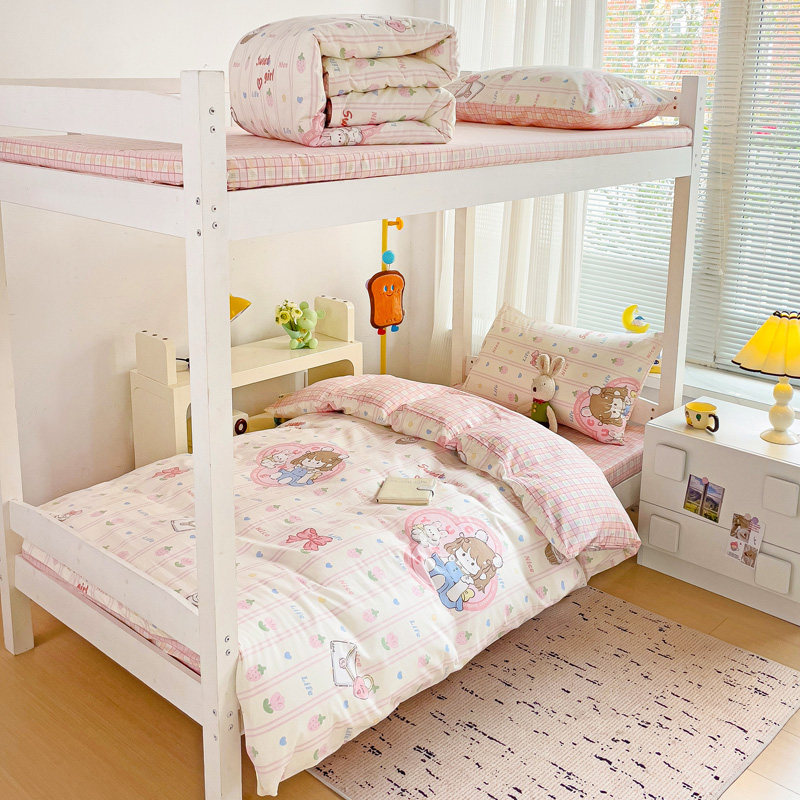 纯棉学生季AB版学生宿舍印花三件套双面床单床笠款上下铺单人床品