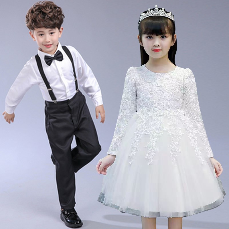 儿童元旦幼儿园男女童舞蹈演出服礼服合唱表演服长袖加绒蓬蓬纱裙