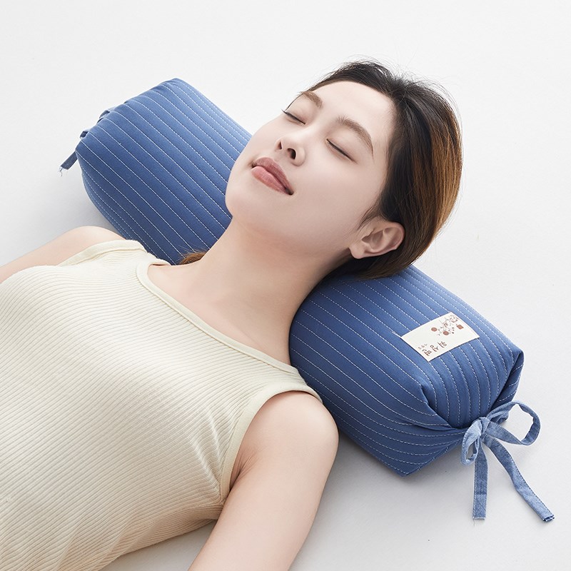 颈椎枕荞麦圆枕头护颈椎助睡眠全棉绗缝枕芯圆柱糖果枕睡觉专用