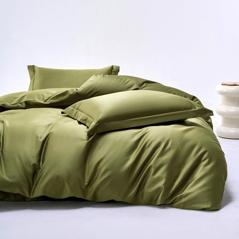 200支轻奢贡缎长绒棉四件套全棉纯色被套床单床笠纯棉学生三件套