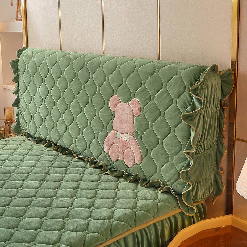 V45O水晶绒床头罩加厚刺绣软包床头套1.8m实木皮床夹棉防尘靠背保