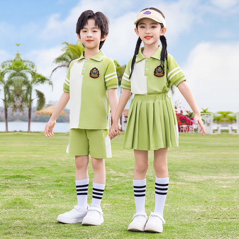 2025新款小学生绿色校服春夏装学院风幼儿园棒球服儿童班服四件套