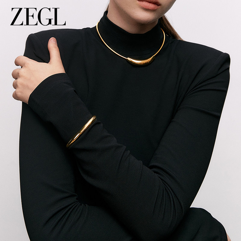 ZEGL金色开口手镯女小众设计2024年新款爆款欧美冷淡风手环手饰品