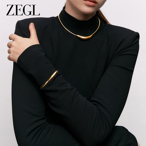 ZEGL金色开口手镯女小众设计2024年新款爆款欧美冷淡风手环手饰品