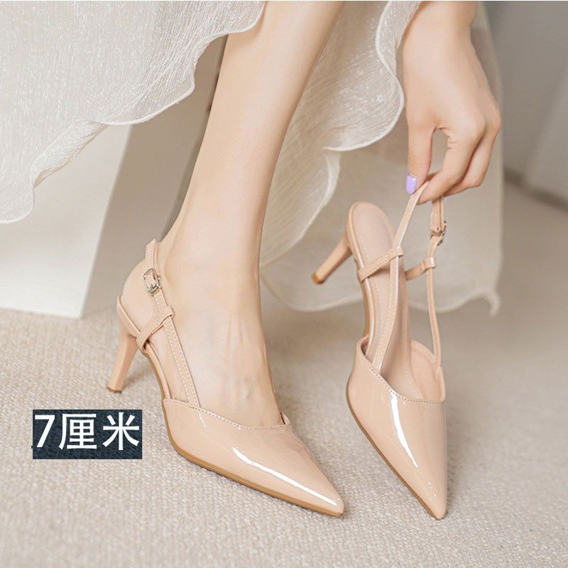 裸色高跟鞋女细跟2024新款夏季高级感气质百搭尖头职业不累脚单鞋