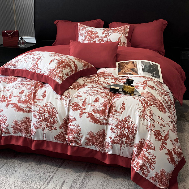 高档婚庆四件套大红床单婚嫁高级感被套结婚床上用品陪嫁婚房喜被