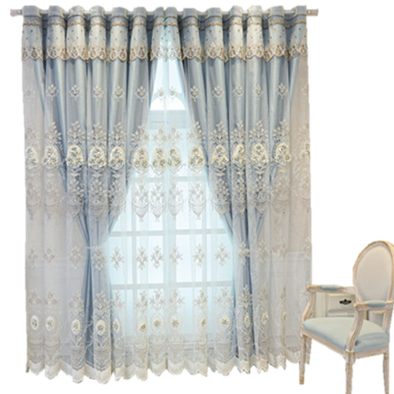 简约奢华欧式绣花加厚遮光布纱一体双层成品大气客厅卧室浮雕窗帘