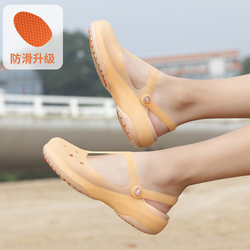 洞洞拖鞋女高端夏季防滑软底厚底包头海边L沙滩凉鞋孕妇妈妈果冻