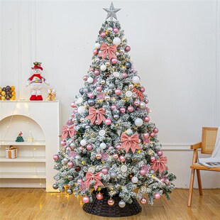 2024新款d落雪植绒圣诞树粉色套装飘雪2/3/4米圣诞商场diy装饰布