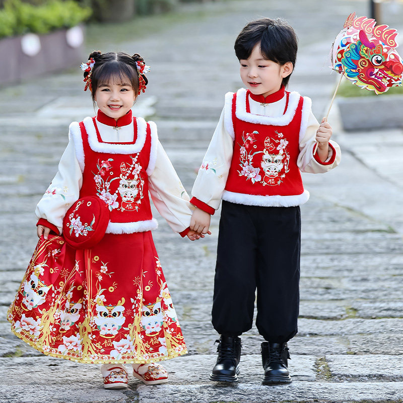 拜年服男古装套装加厚宝宝喜庆龙年新年表Y演服超仙冬