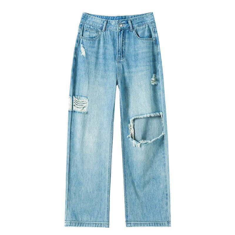 大破洞牛仔九分裤女阔腿裤春夏季新款宽松显瘦小个子夏天小直筒裤