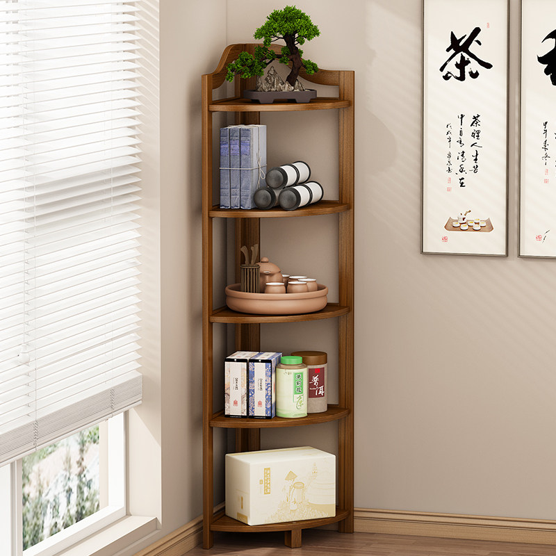 三角拐角置物架落地茶具茶壶竹子架子墙角柜P子储物柜扇形收纳柜