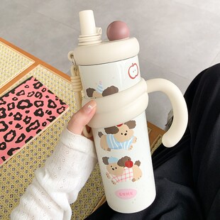 可爱保温杯女生大容量高颜值吸管水杯新款2025办公室巨无冰霸杯子