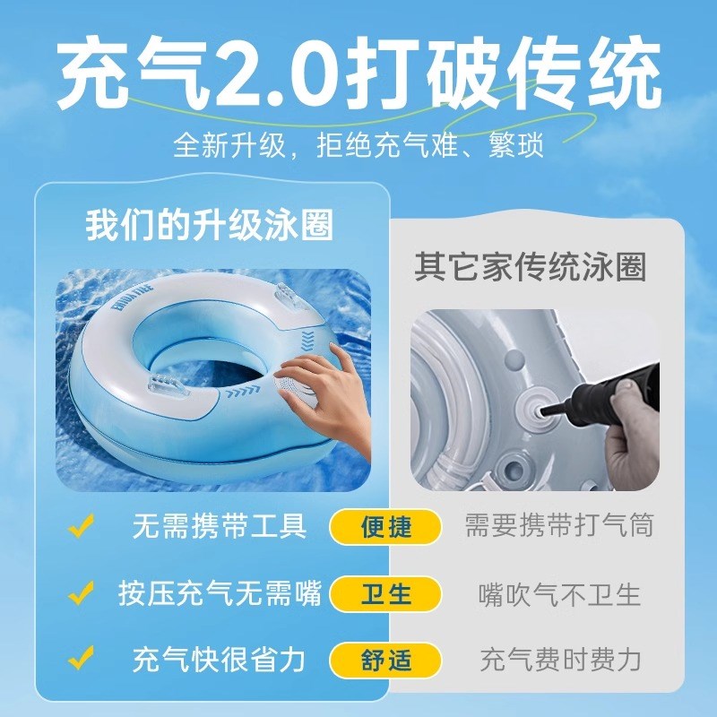 加厚充气游泳圈成人儿童加大男女救生圈夏腋下圈大人便携游泳装备