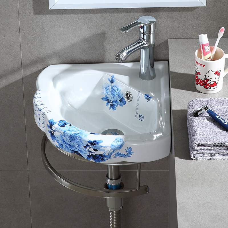 挂墙式洗脸盆迷你支架盆阳台挂盆小户型卫生间挂式洗手盆三角陶瓷