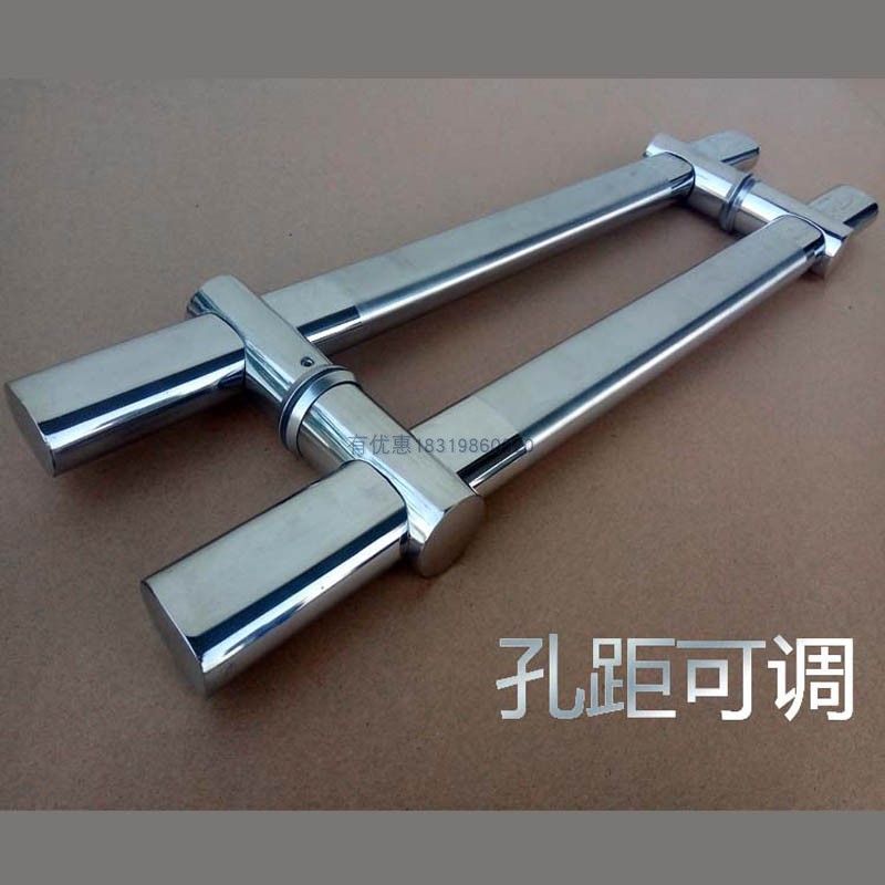 加厚不锈钢拉丝大拉手铁门把手活动脚玻璃门拉手孔距可调扁管拉手