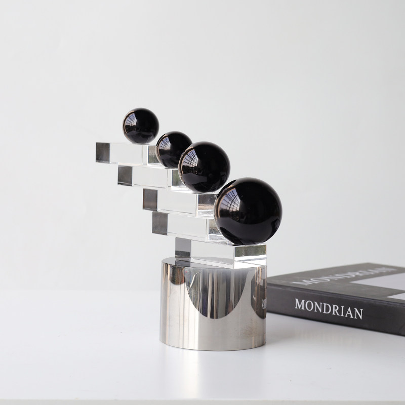 现代简约水晶球阶梯抽象摆件样板房客厅书房玄关茶几桌面软装饰品