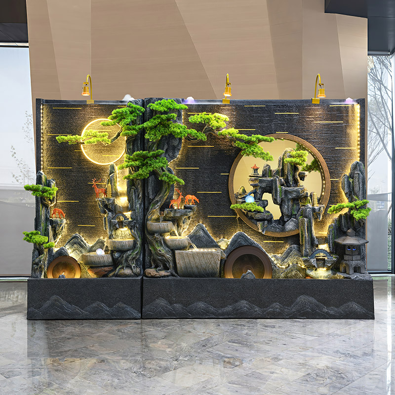 双面水幕墙假山流水景观喷泉客厅办公室屏风庭院别墅鱼池造景摆件