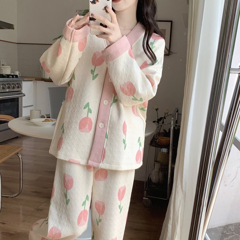 秋冬季新款加厚空气夹层宽松居家休闲服时尚公主风甜美两件套装女
