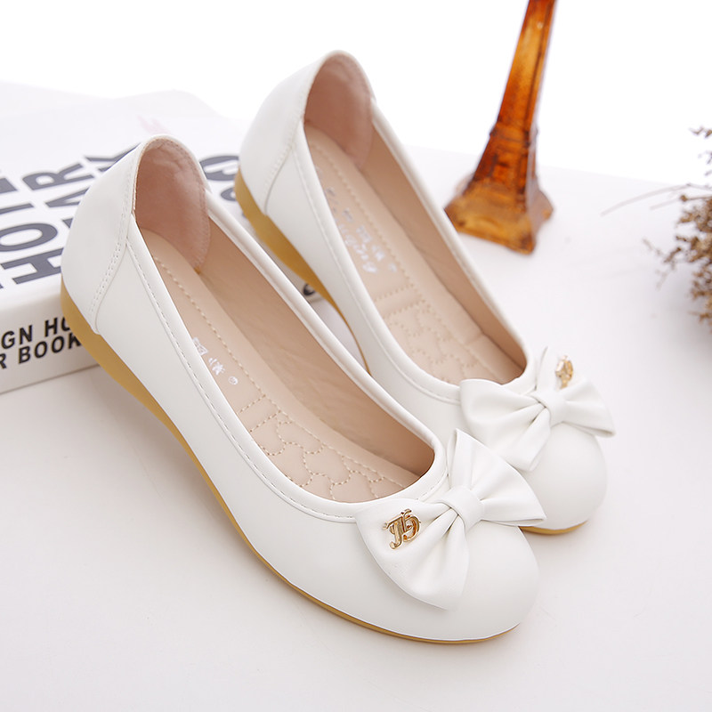 2021夏季韩版新款浅口圆头平底软皮豆豆鞋女生蝴蝶结网面百搭单鞋