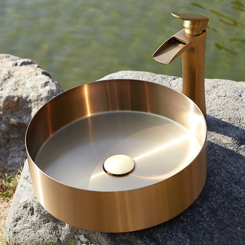 户外不锈钢台上盆别墅庭院室外洗手盆家用酒店金色洗脸商务艺术盆