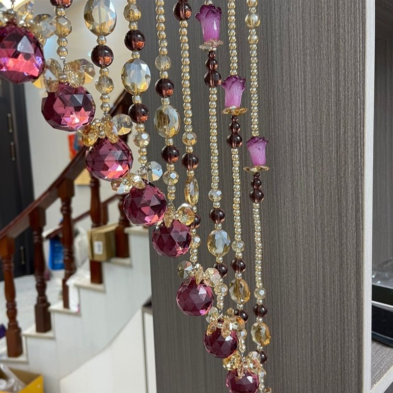 新款酒红色高档款水晶珠帘网红家用客厅过道卧室卫生间免打孔门帘