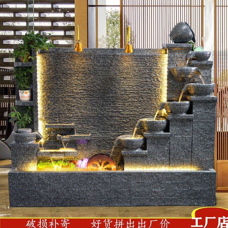 大型欧式水幕墙流水喷q泉客厅庭院酒店大厅室外造景流水墙鱼池摆